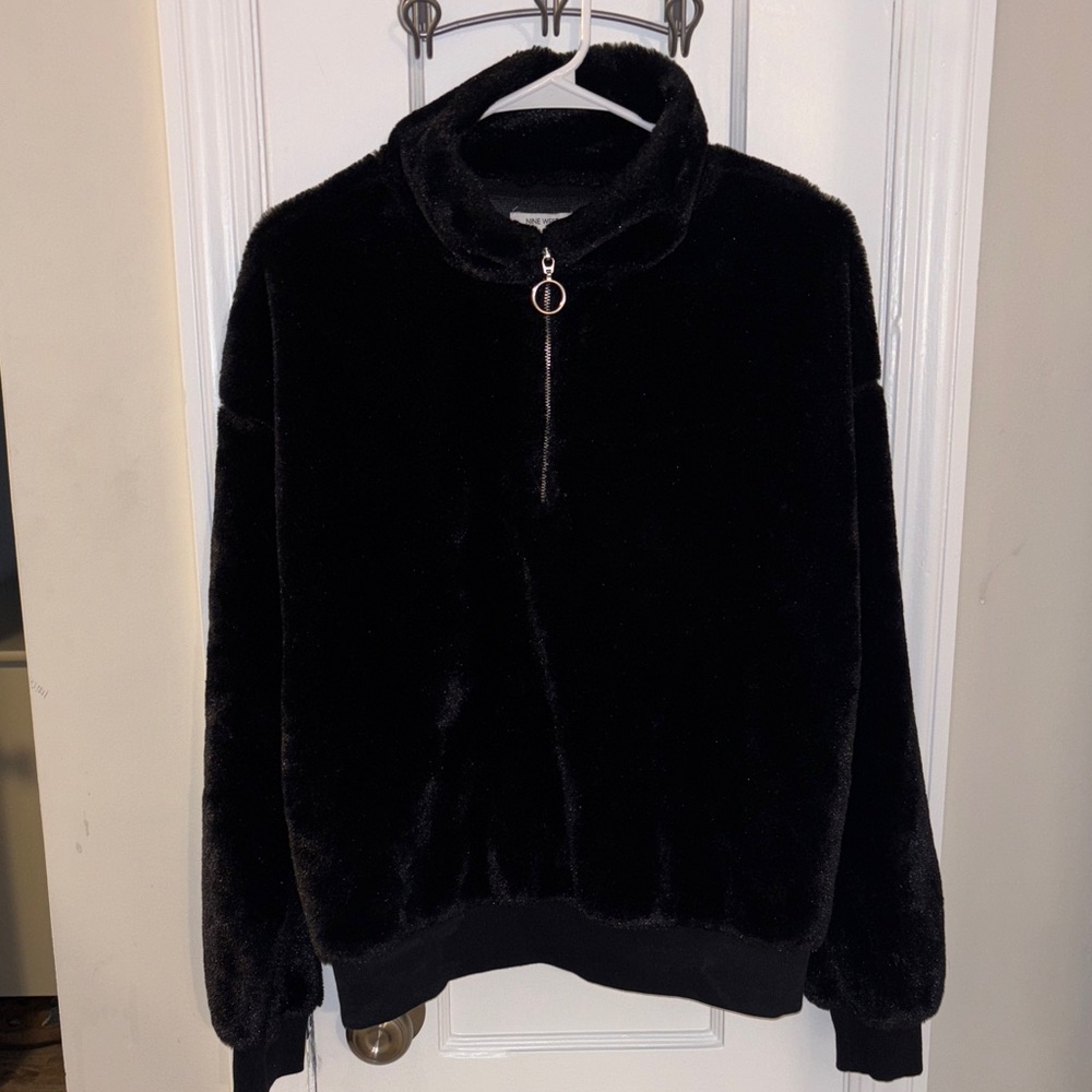 Nine West Shimmering Black Faux Fur Jacket